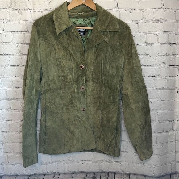 Vintage Y2K Wilsons Leather Leather Jackets Maxima Pea Green Suede Blazer Small - Picture 1 of 8